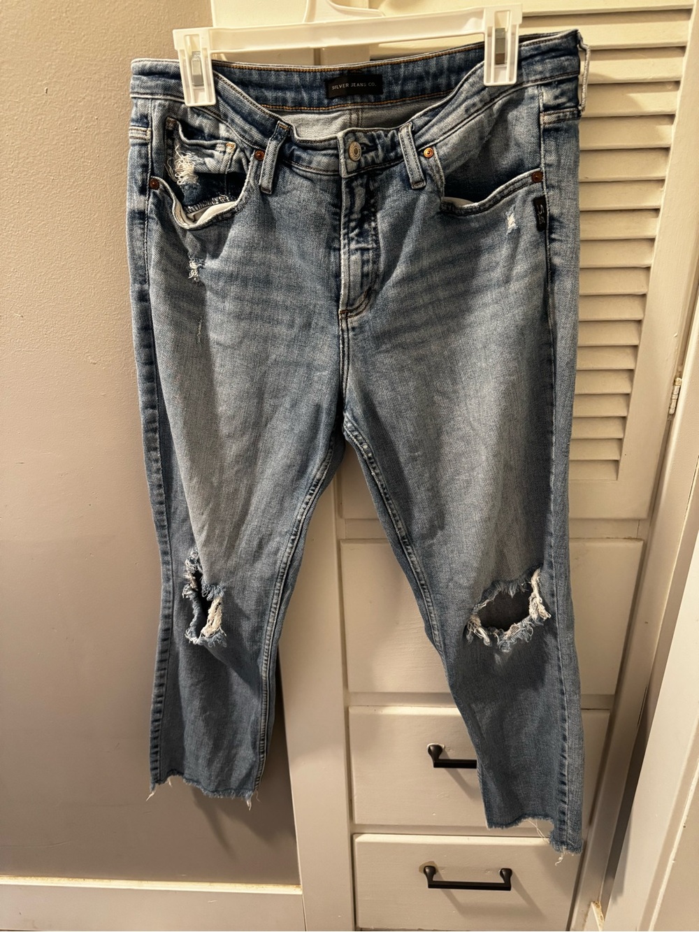 Silver Jeans Light Blue Distressed Boyfriend Jeans